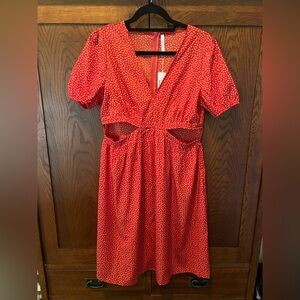 V Neck Floral Print Cutout Design Dress